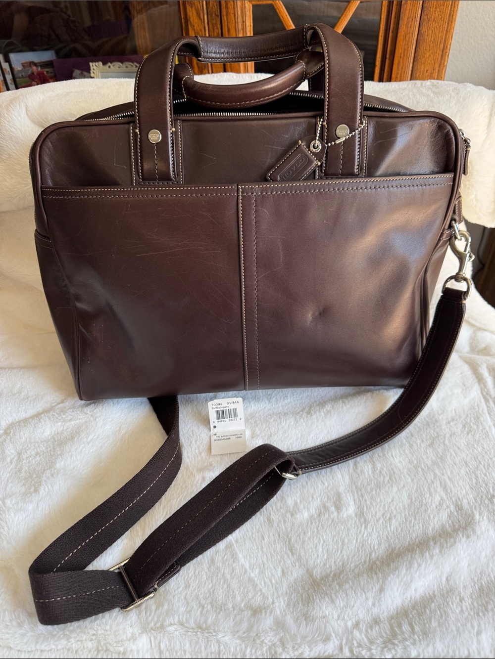 Coach Mahogany Brown Leather Briefcase with Shoulder Strap and Silver Accents 🤎 - Picture 3 of 16